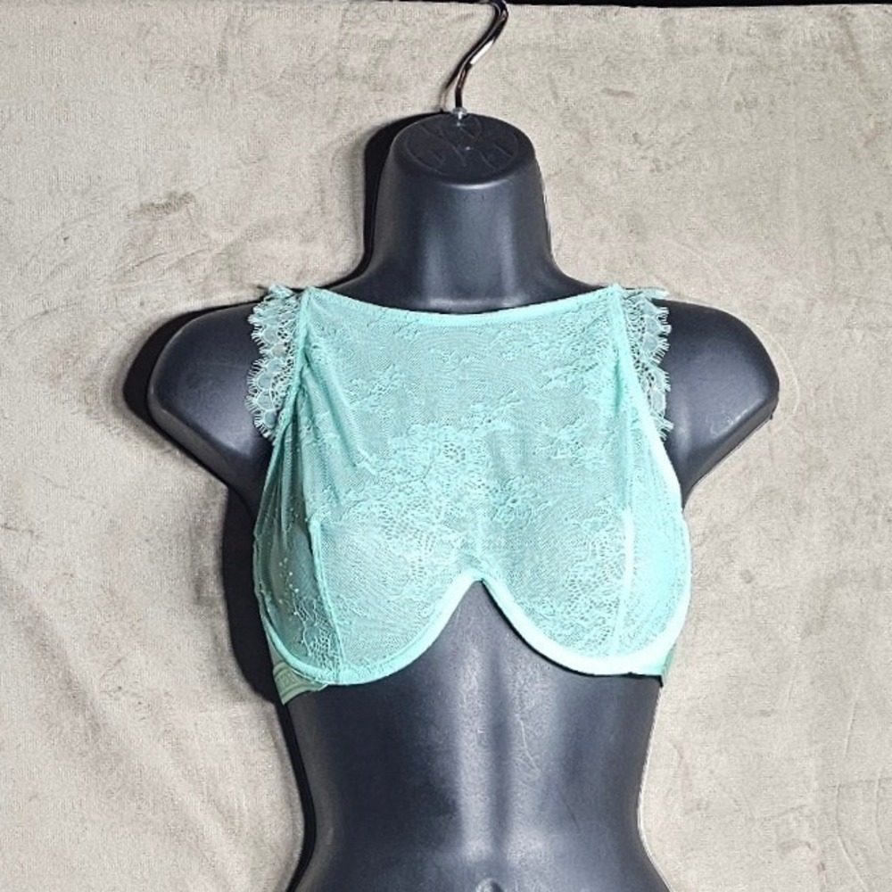 Victoria's Secret Mint Green Floral Lace High Neck Bra Underwire 34D New